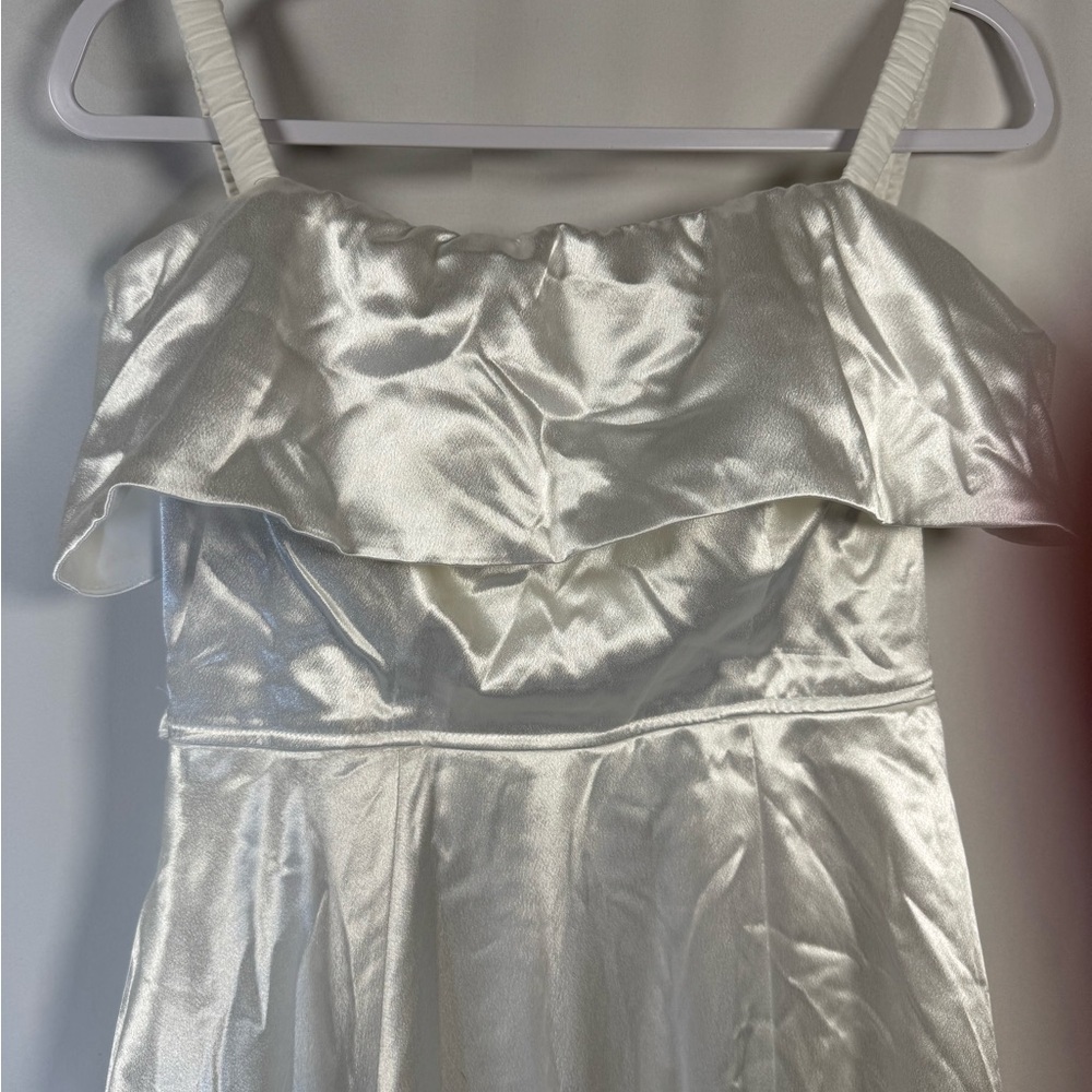 Lulus Greatest Hits White Satin Off-the-Shoulder Maxi Dress M - Picture 5 of 11